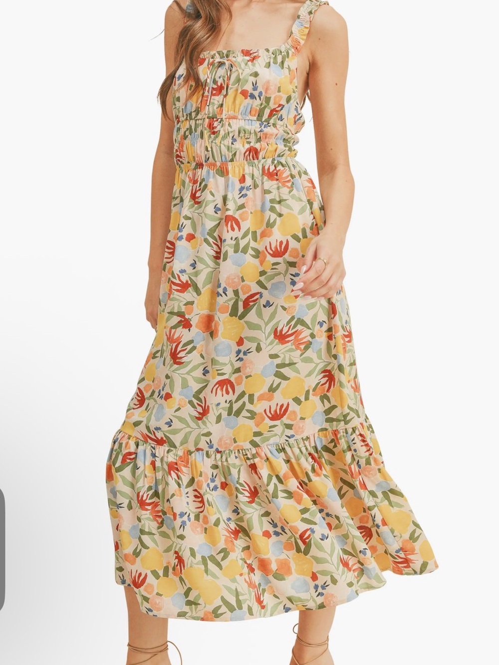 Lush Women’s Small Floral Tiered Sundress - Yellow Multi